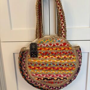 Braided Jute Cotton Tote Handbag Purse Beach Casual Colorful Lined Large 15x14x4